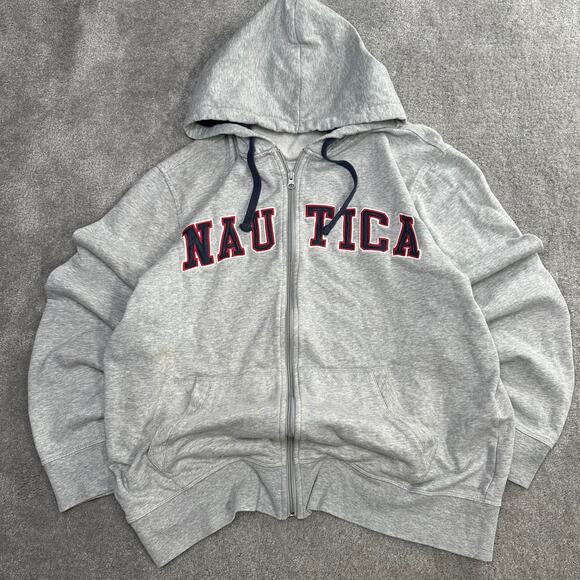 Y2K Nautica Spellout Zip Up Hoodie Size XL Baggy Skater 2000s Grunge - Picture 1 of 8
